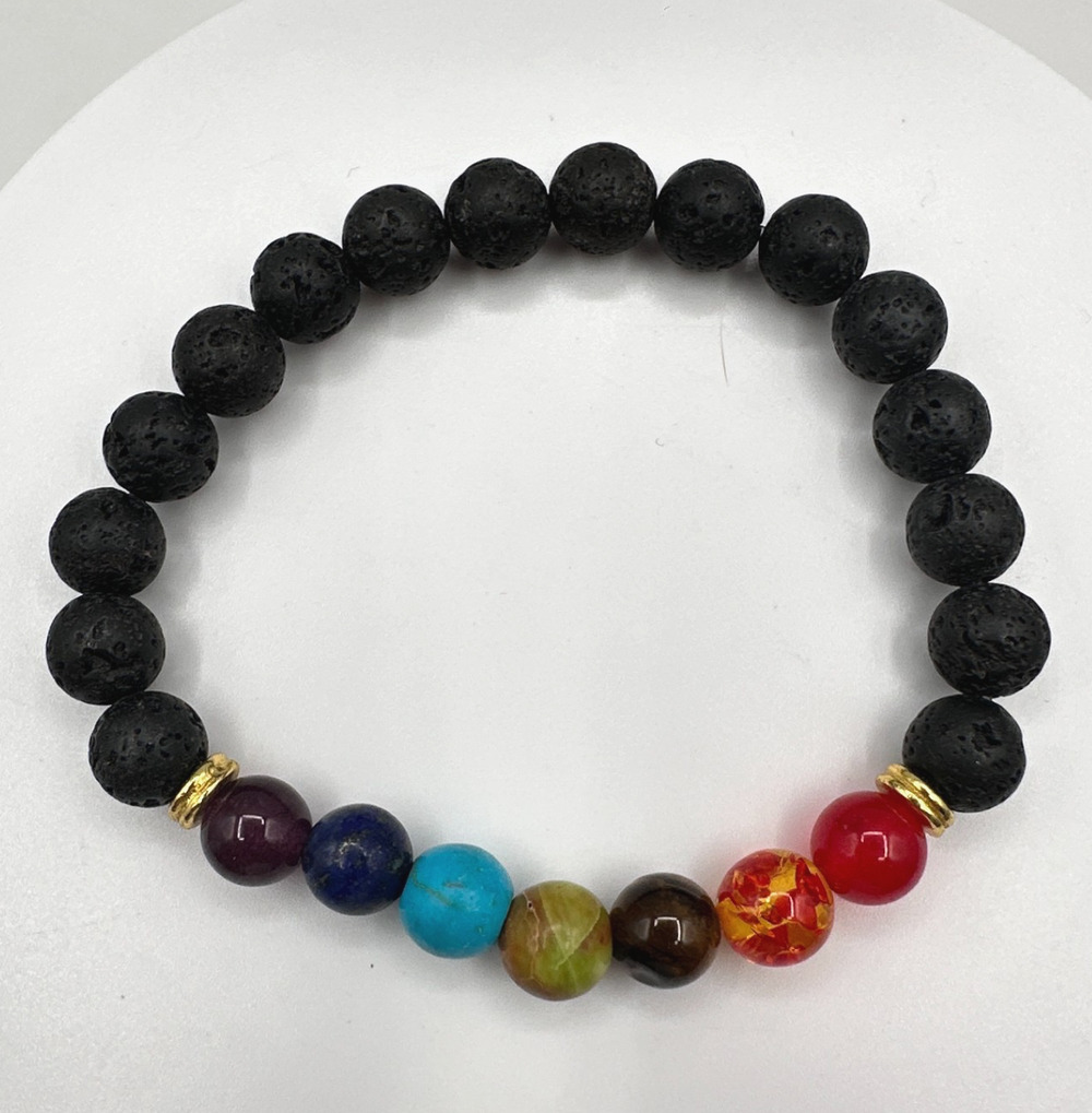 Unbranded 7 Chakra Bracelet Vintage 90s Womens 7in Black Excellent Lava Rock